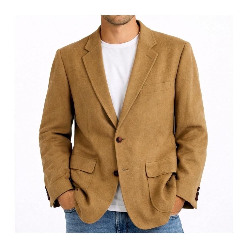 Garrison Park Mens Camel Hair Blazer Vintage 2 Button Sport Coat Tan Brown 44R